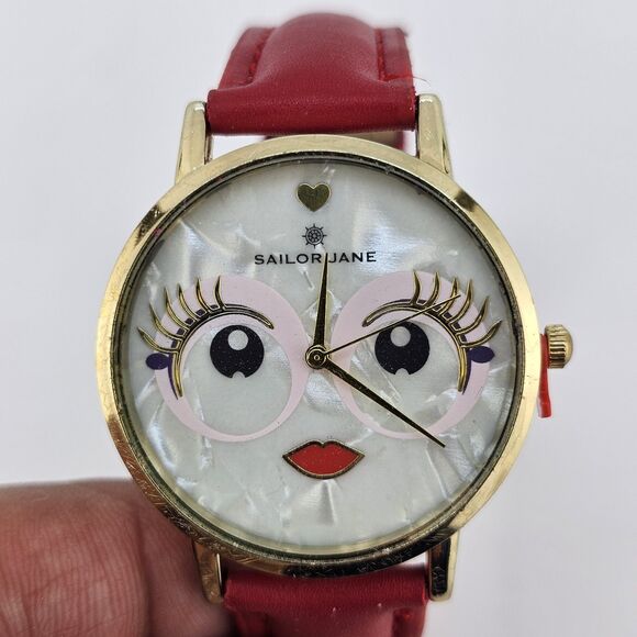Sailor Jane Women's Watch 34MM Women Face Dial Gold Case Red Leather Bands - Picture 4 of 14